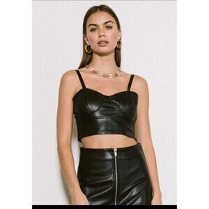 Black Corset Top Faux Leather S, M, L Cropped Cosplay Halloween Rave Festival